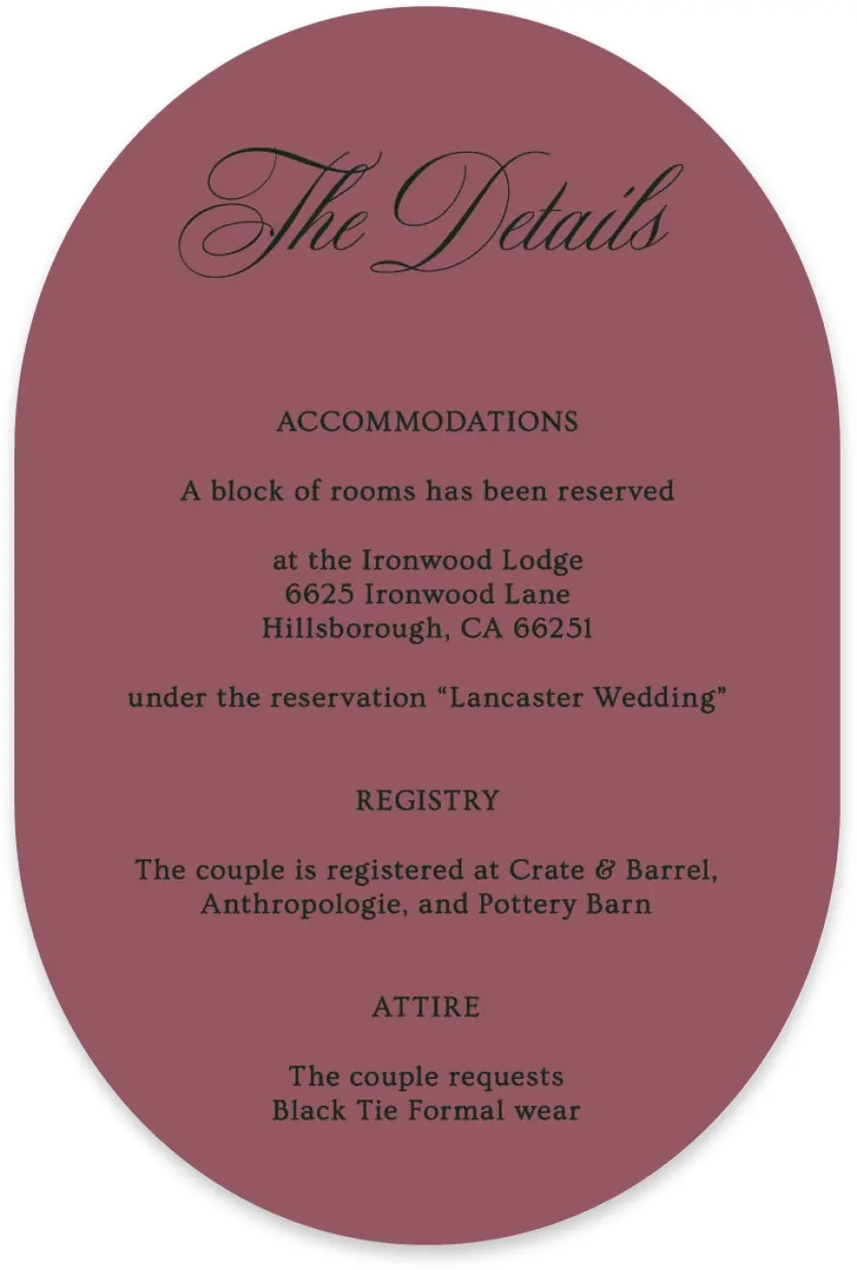 This is a 4" x 6" Wedding Invitation Enclosure Card called Hillsborough printed in full color with Silver foil on Luxe Satin paper