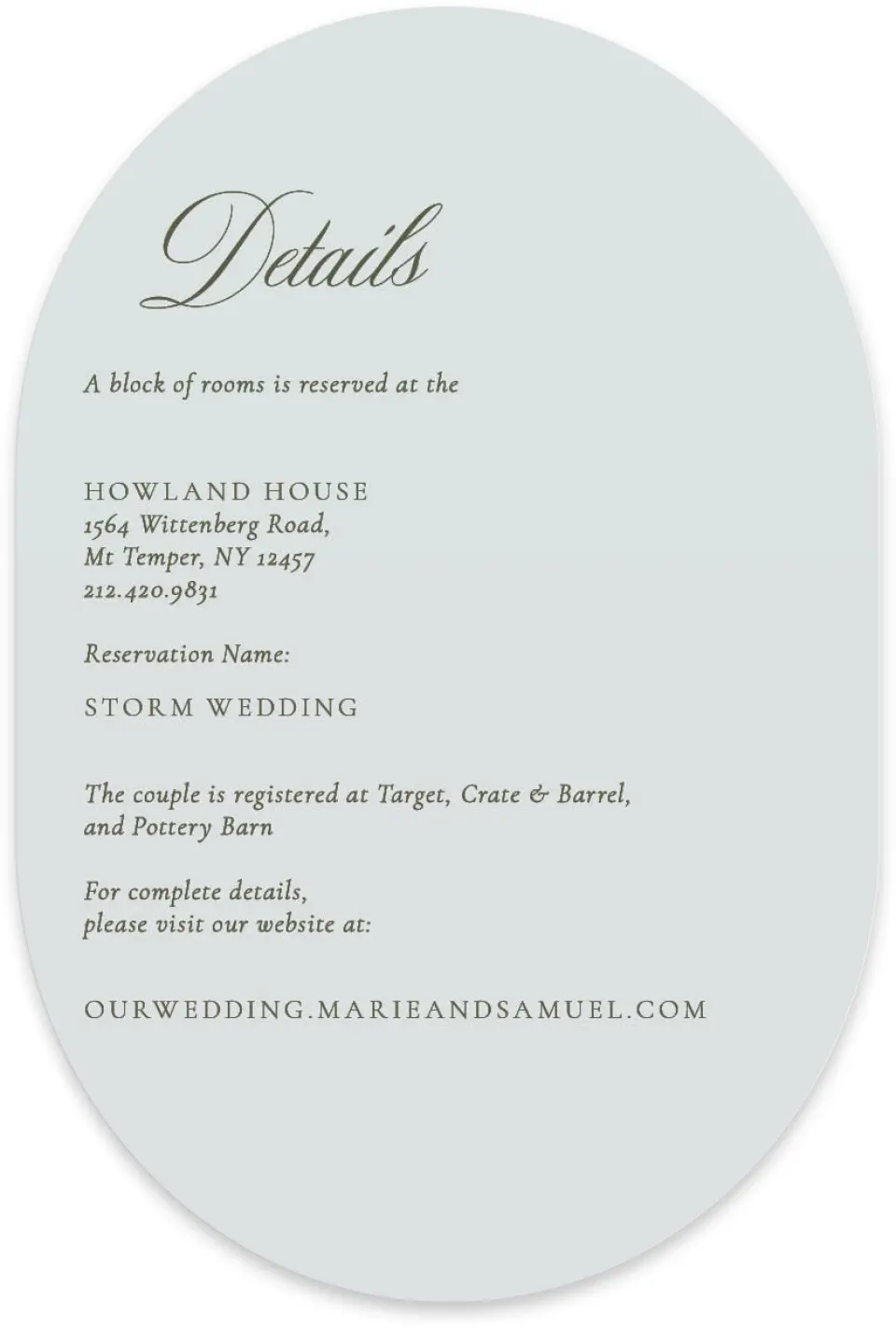 This is a 4" x 6" Wedding Invitation Enclosure Card called Foxfire printed in full color with Silver foil on Luxe Satin paper