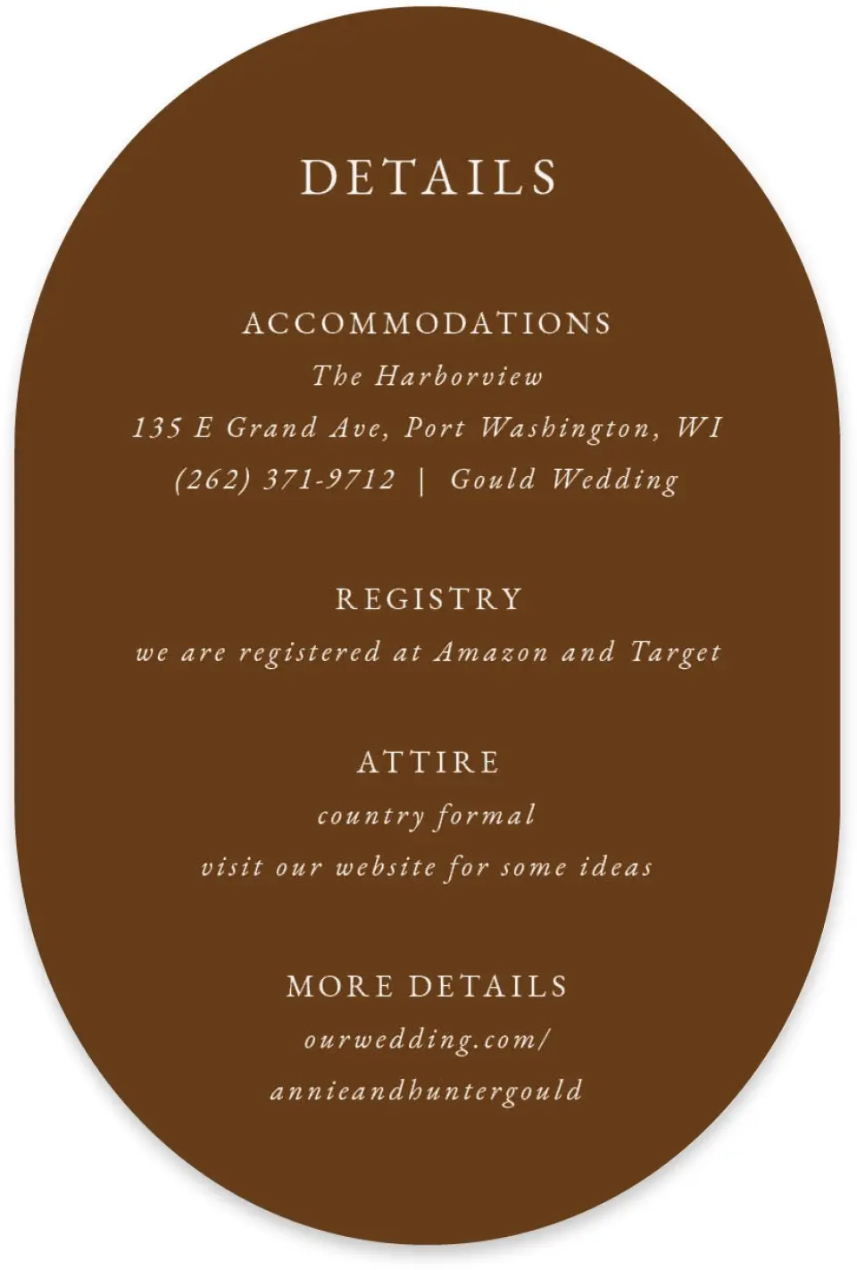 This is a 4" x 6" Wedding Invitation Enclosure Card called Cedarhill Crossing printed in full color with Silver foil on Luxe Satin paper