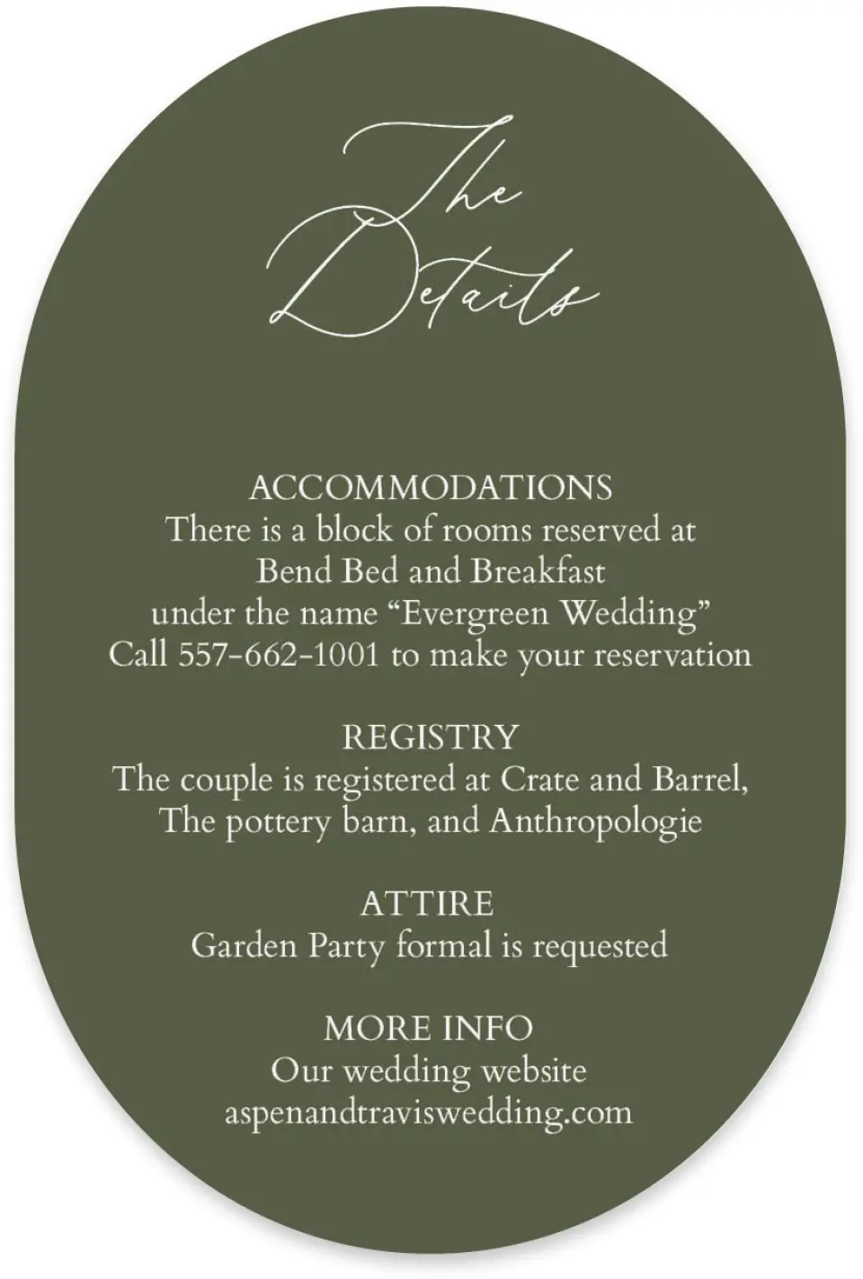 This is a 4" x 6" Wedding Invitation Enclosure Card called Willowmere printed in full color with Silver foil on Luxe Satin paper