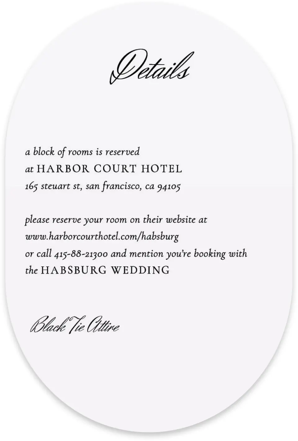 This is a 4" x 6" Wedding Invitation Enclosure Card called Commonwealth Club printed in full color with Silver foil on Luxe Satin paper