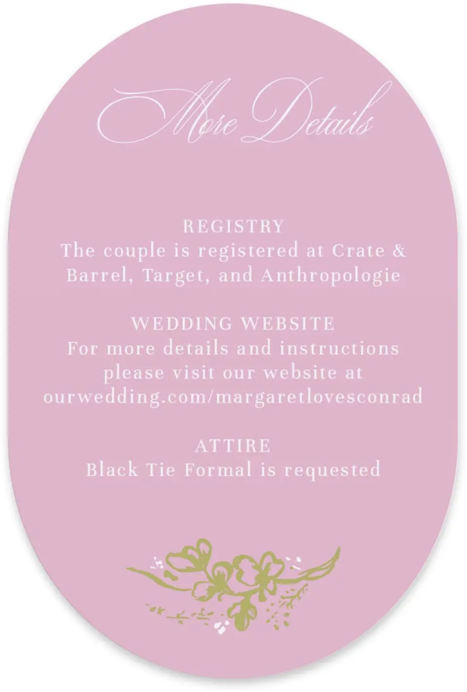 This is a 4" x 6" Wedding Invitation Enclosure Card called Evening in Bloom printed in full color with Silver foil on Luxe Satin paper