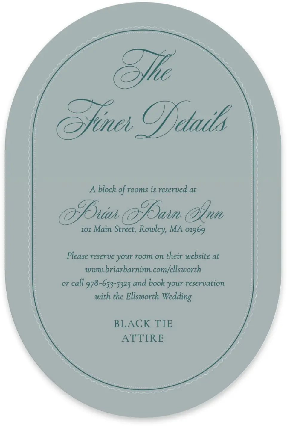 This is a 4" x 6" Wedding Invitation Enclosure Card called Delicate Vintage printed in full color with Silver foil on Luxe Satin paper