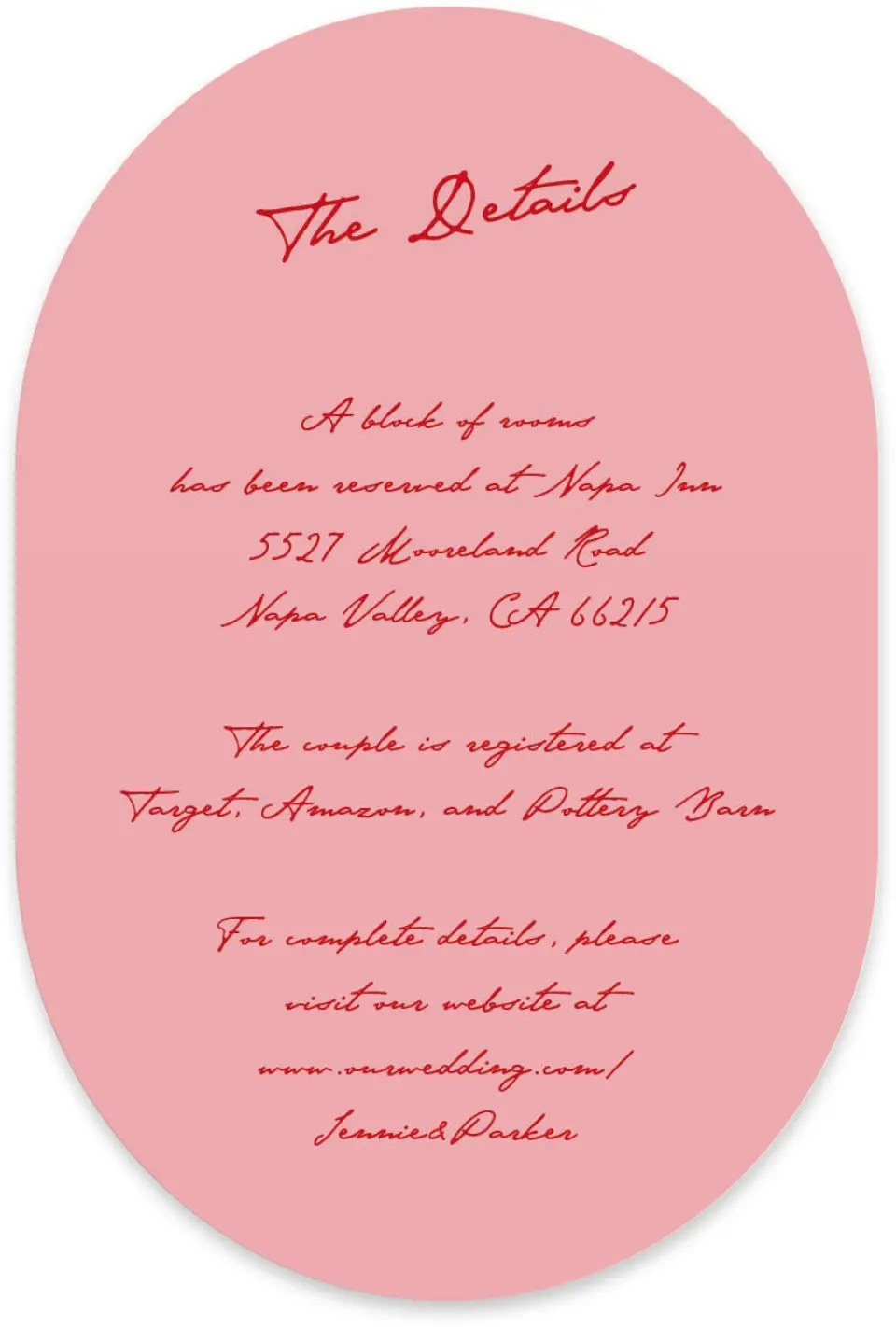 This is a 4" x 6" Wedding Invitation Enclosure Card called With All Our Love printed in full color with Silver foil on Luxe Satin paper