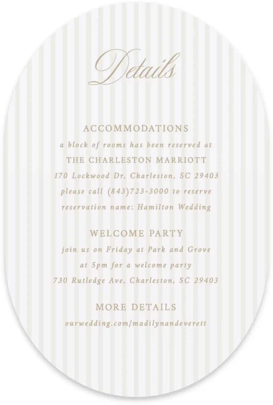 This is a 4" x 6" Wedding Invitation Enclosure Card called Elegant Shell printed in full color with Silver foil on Luxe Satin paper