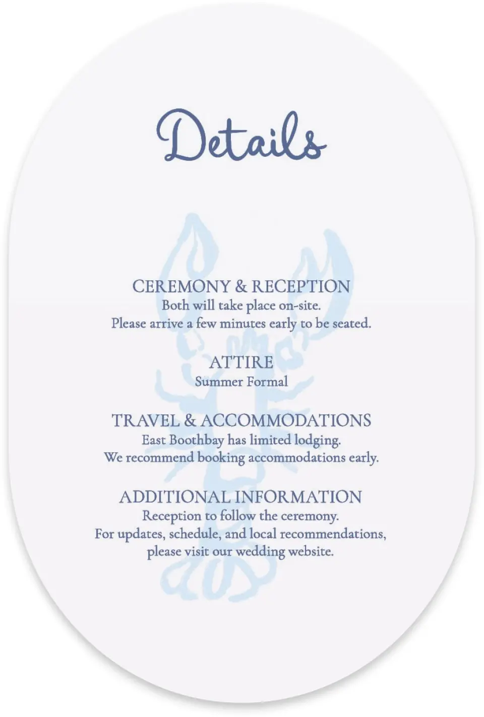 This is a 4" x 6" Wedding Invitation Enclosure Card called Love by the Sea printed in full color with Silver foil on Luxe Satin paper