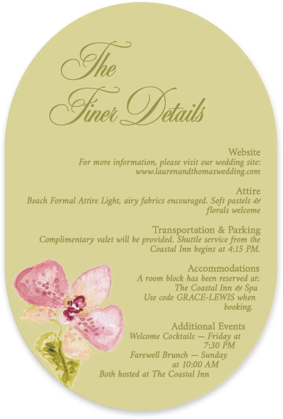 This is a 4" x 6" Wedding Invitation Enclosure Card called Paradise in Bloom printed in full color with Silver foil on Luxe Satin paper