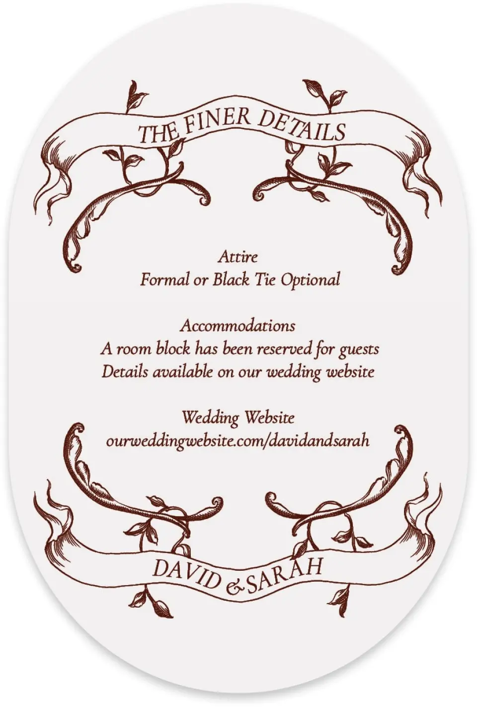 This is a 4" x 6" Wedding Invitation Enclosure Card called Trimmed Lace printed in full color with Silver foil on Luxe Satin paper