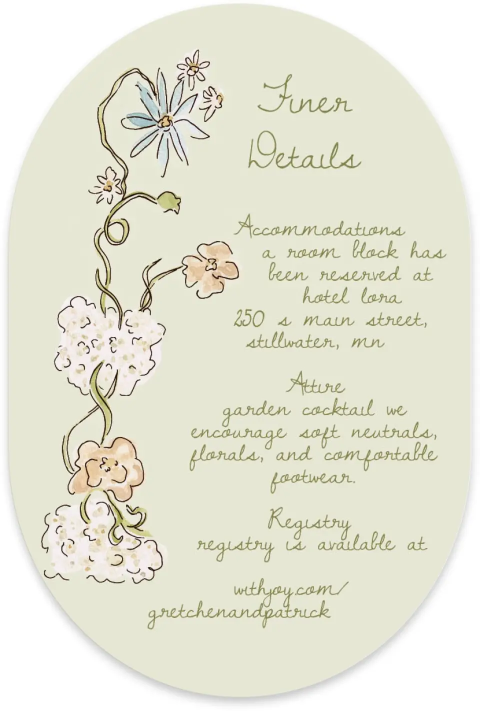 This is a 4" x 6" Wedding Invitation Enclosure Card called Soft Garden Vows printed in full color with Silver foil on Luxe Satin paper