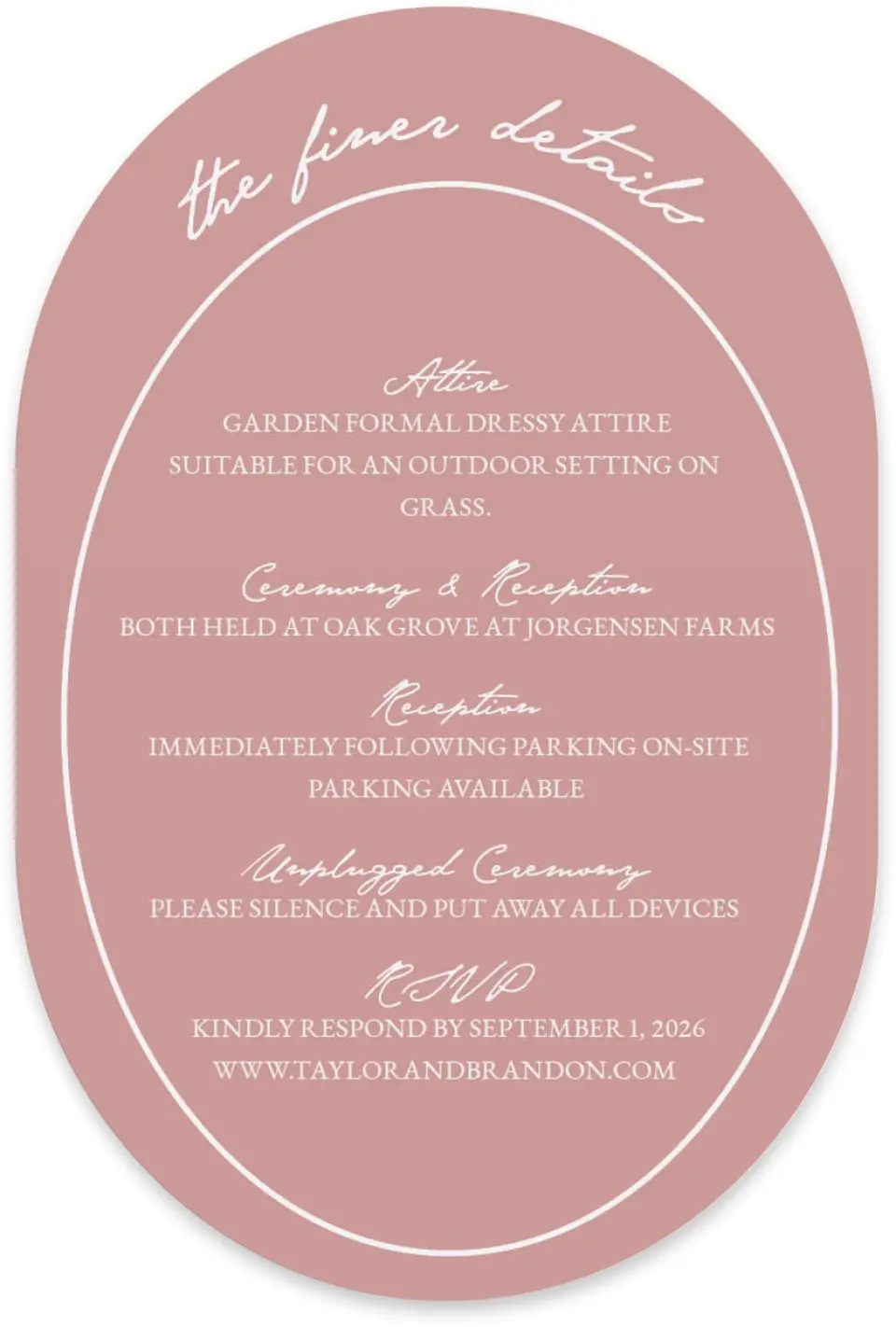 This is a 4" x 6" Wedding Invitation Enclosure Card called Verdant Romance printed in full color with Silver foil on Luxe Satin paper