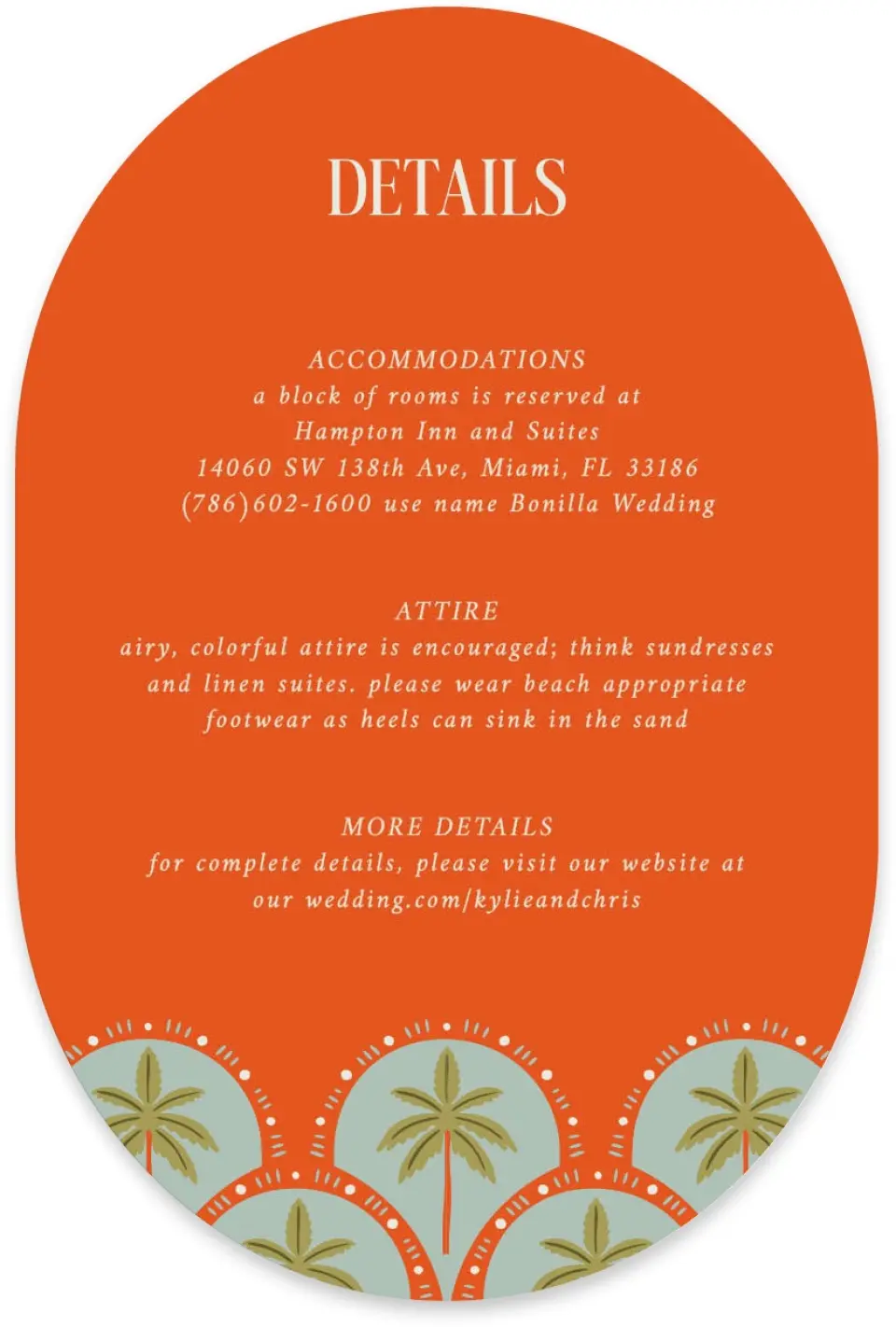 This is a 4" x 6" Wedding Invitation Enclosure Card called Tropical Treasure printed in full color with Silver foil on Luxe Satin paper