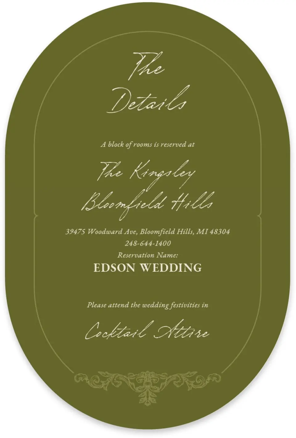 This is a 4" x 6" Wedding Invitation Enclosure Card called Victorian Aura printed in full color with Silver foil on Luxe Satin paper