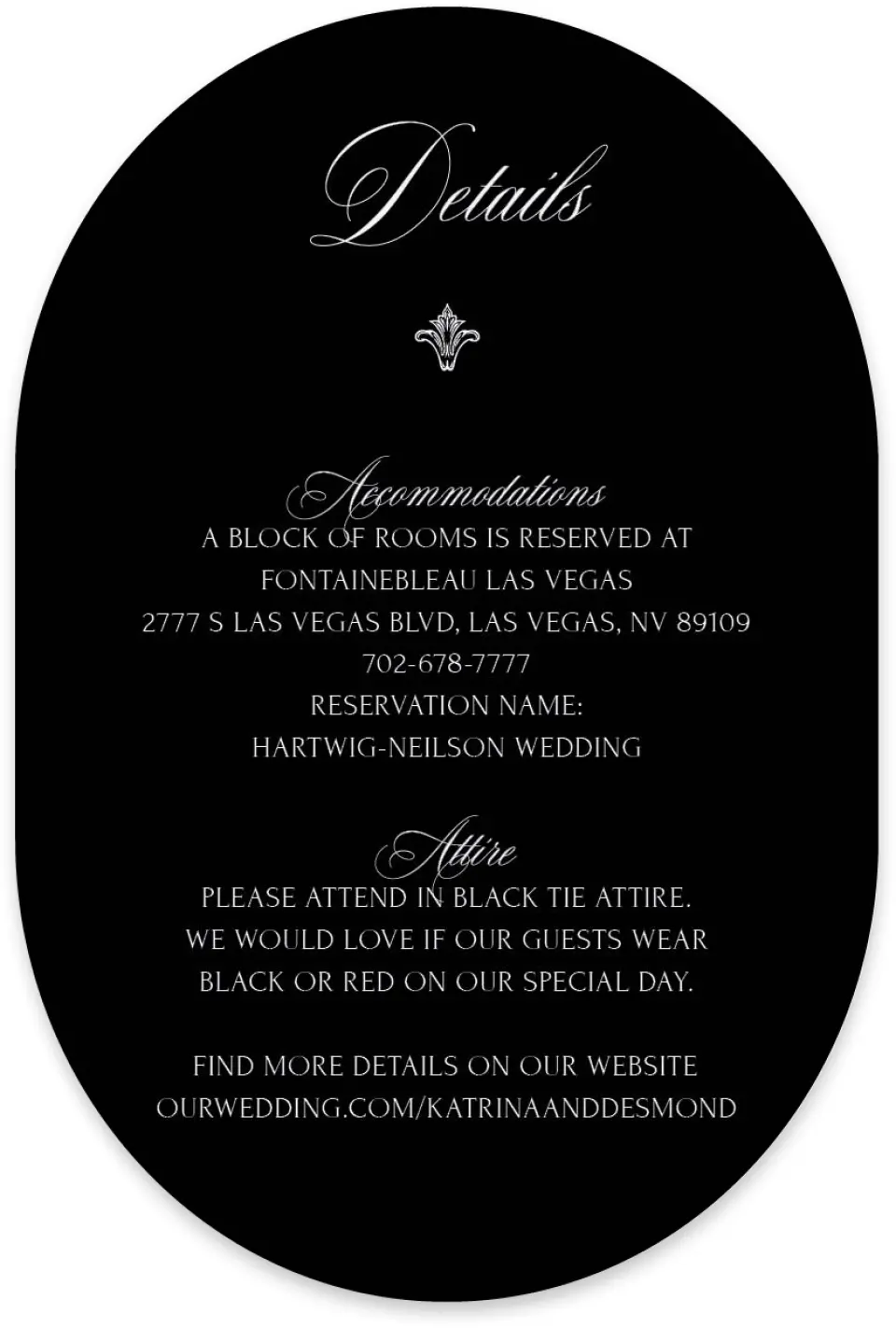 This is a 4" x 6" Wedding Invitation Enclosure Card called Elevated Vegas printed in full color with Silver foil on Luxe Satin paper