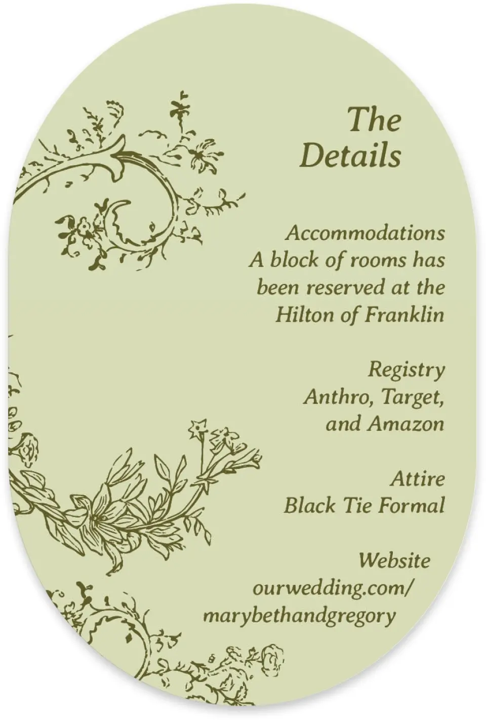 This is a 4" x 6" Wedding Invitation Enclosure Card called Vintage Chinoiserie printed in full color with Silver foil on Luxe Satin paper