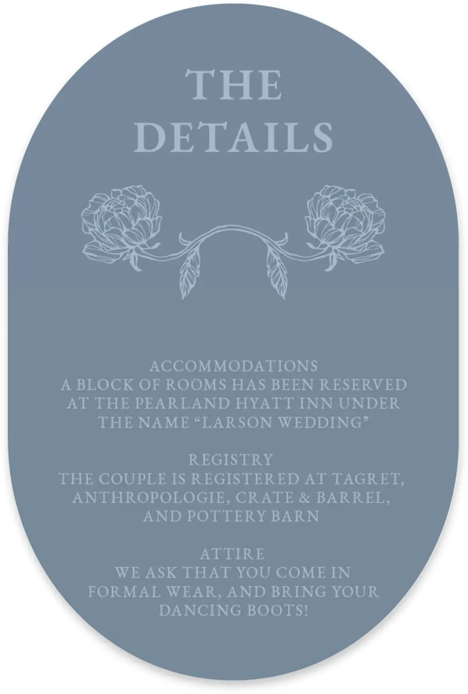 This is a 4" x 6" Wedding Invitation Enclosure Card called Pressed Petals printed in full color with Silver foil on Luxe Satin paper