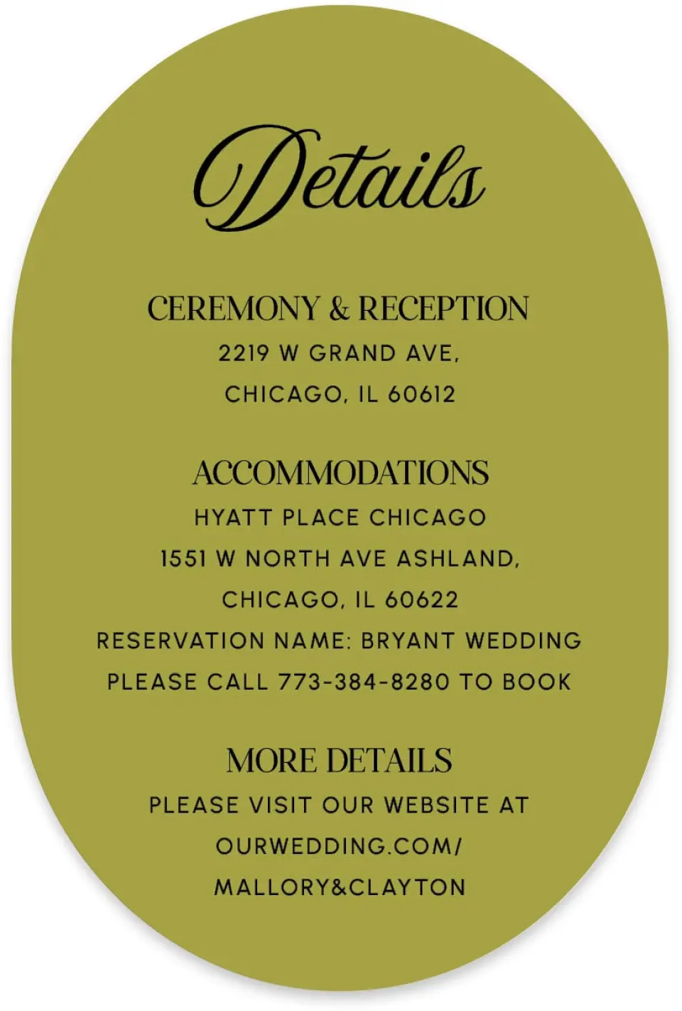 This is a 4" x 6" Wedding Invitation Enclosure Card called The Mallory printed in full color on Luxe Satin paper