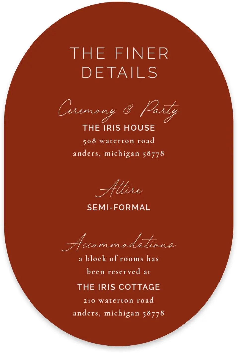 This is a 4" x 6" Wedding Invitation Enclosure Card called The Chelsea printed in full color with Gold foil on Luxe Satin paper