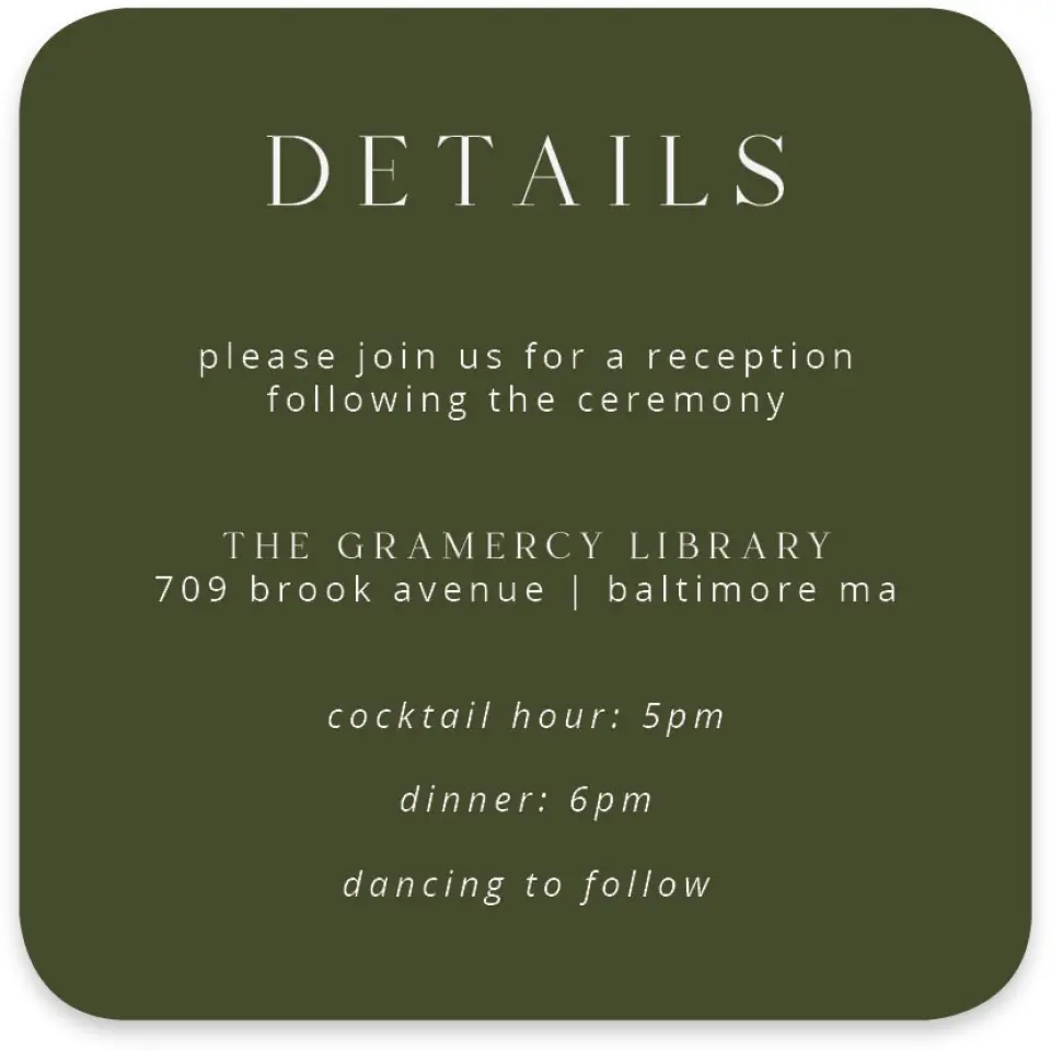 This is a 4" x 4" Wedding Invitation Enclosure Card called The Jasmine printed in full color with Silver foil on Luxe Satin paper