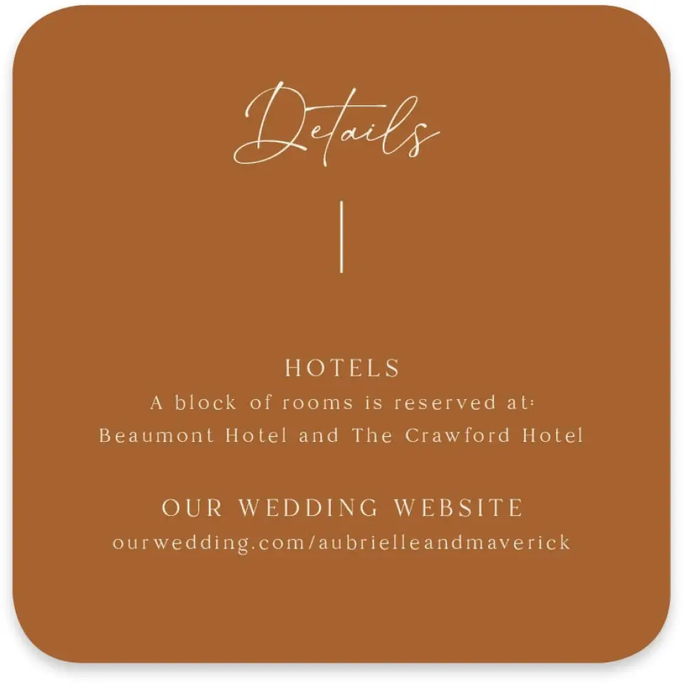 This is a 4" x 4" Wedding Invitation Enclosure Card called The Aubrielle printed in full color on Luxe Satin paper