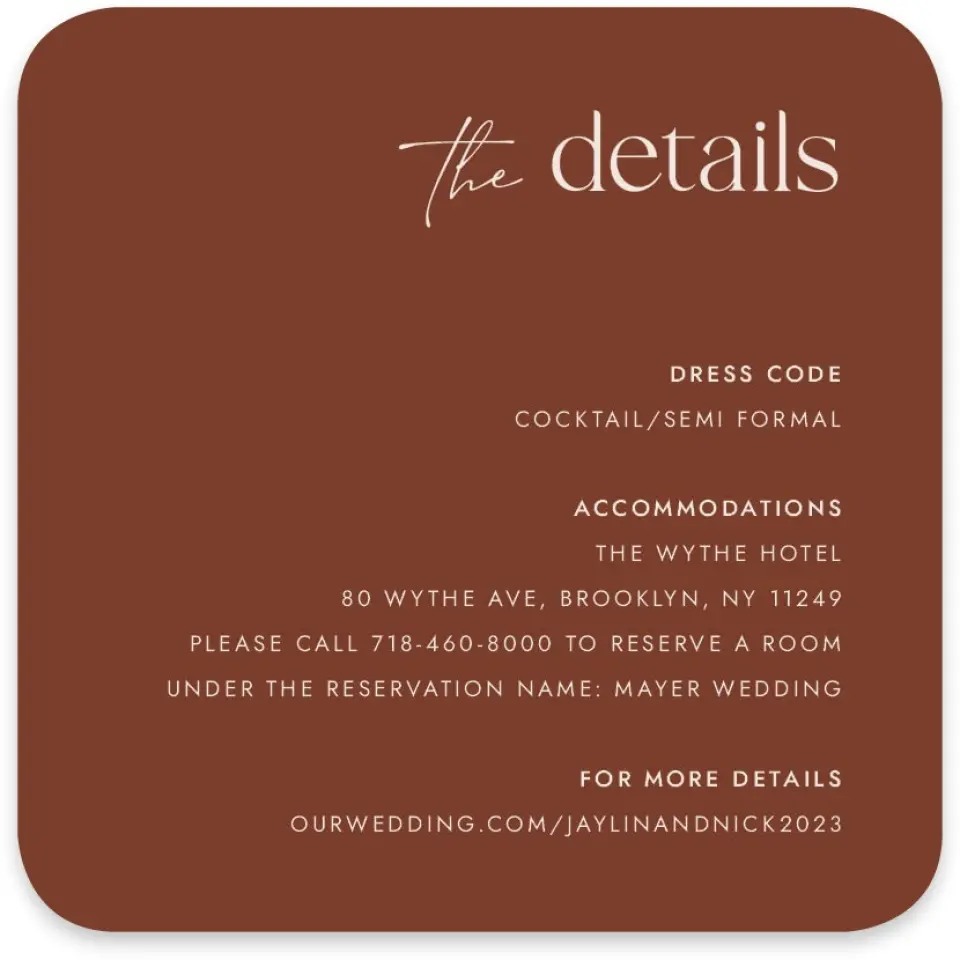 This is a 4" x 4" Wedding Invitation Enclosure Card called The Jaylin printed in full color on Luxe Satin paper