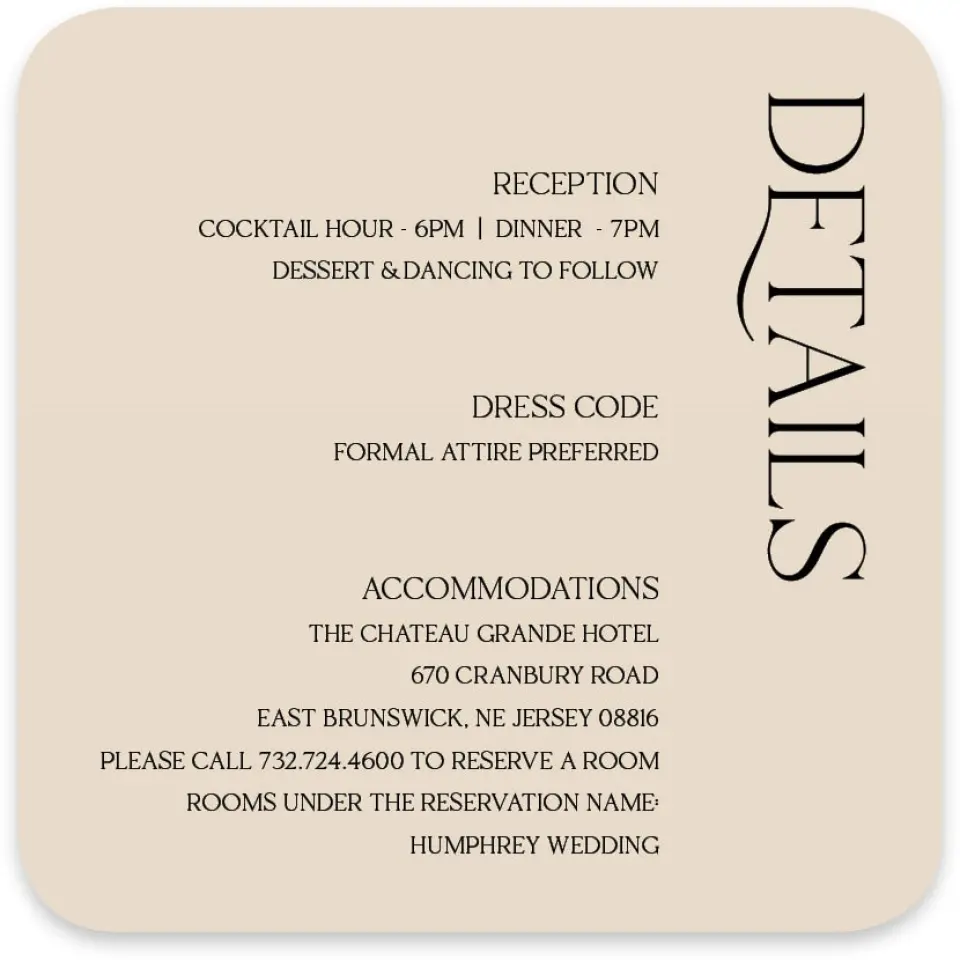 This is a 4" x 4" Wedding Invitation Enclosure Card called The Lucy printed in full color on Luxe Satin paper