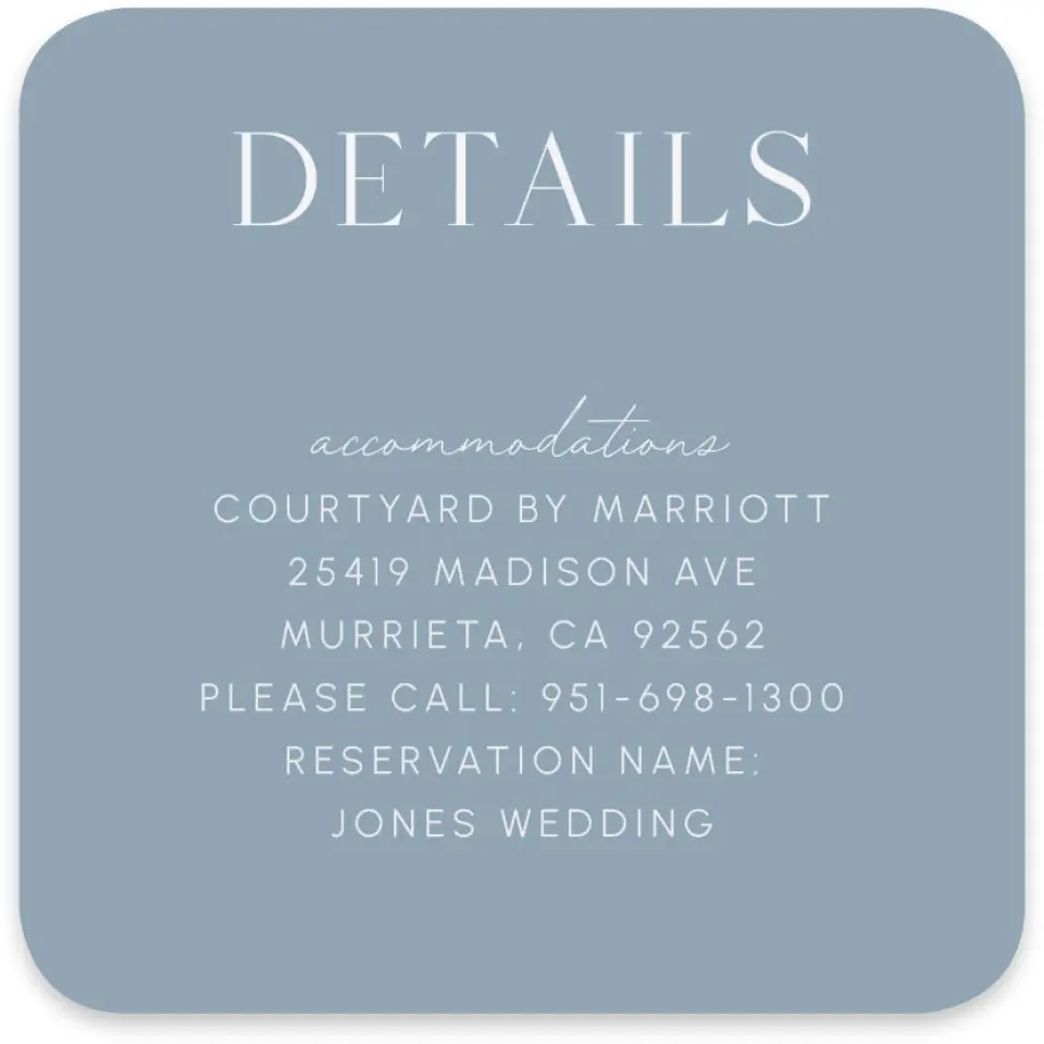 This is a 4" x 4" Wedding Invitation Enclosure Card called The Isabella printed in full color on Luxe Satin paper