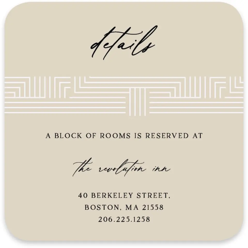 This is a 4" x 4" Wedding Invitation Enclosure Card called Love Maze printed in full color with Silver foil on Luxe Satin paper