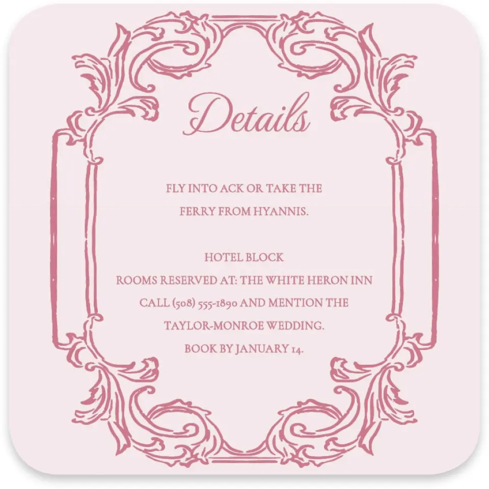 This is a 4" x 4" Wedding Invitation Enclosure Card called Nantucket printed in full color on Luxe Satin paper