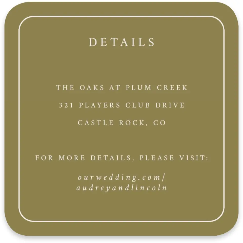 This is a 4" x 4" Wedding Invitation Enclosure Card called Autumn Vow printed in full color on Luxe Satin paper