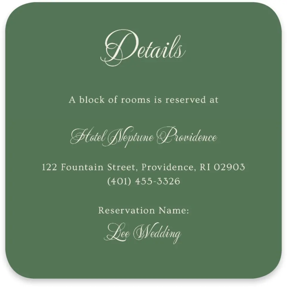 This is a 4" x 4" Wedding Invitation Enclosure Card called Warwick printed in full color on Luxe Satin paper