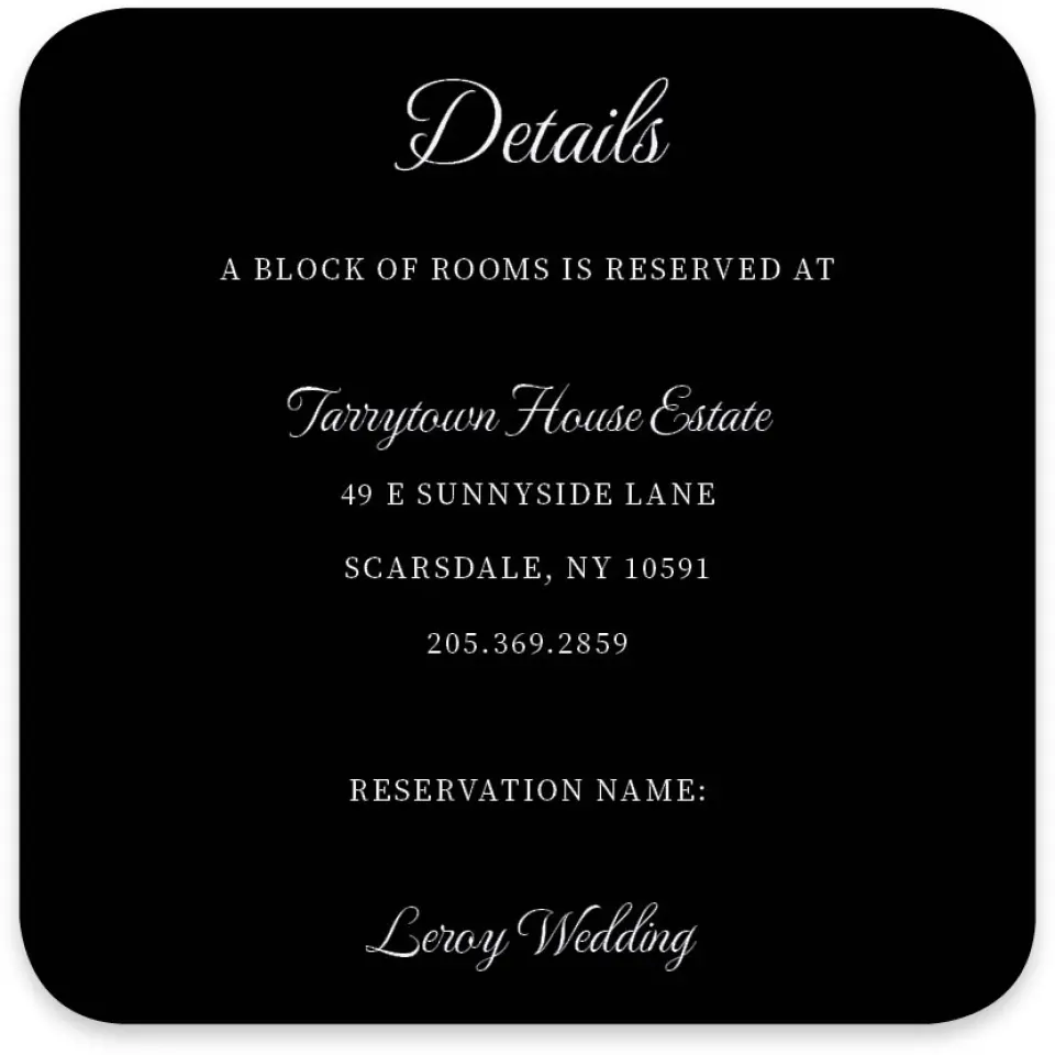 This is a 4" x 4" Wedding Invitation Enclosure Card called Scarsdale printed in full color on Luxe Satin paper