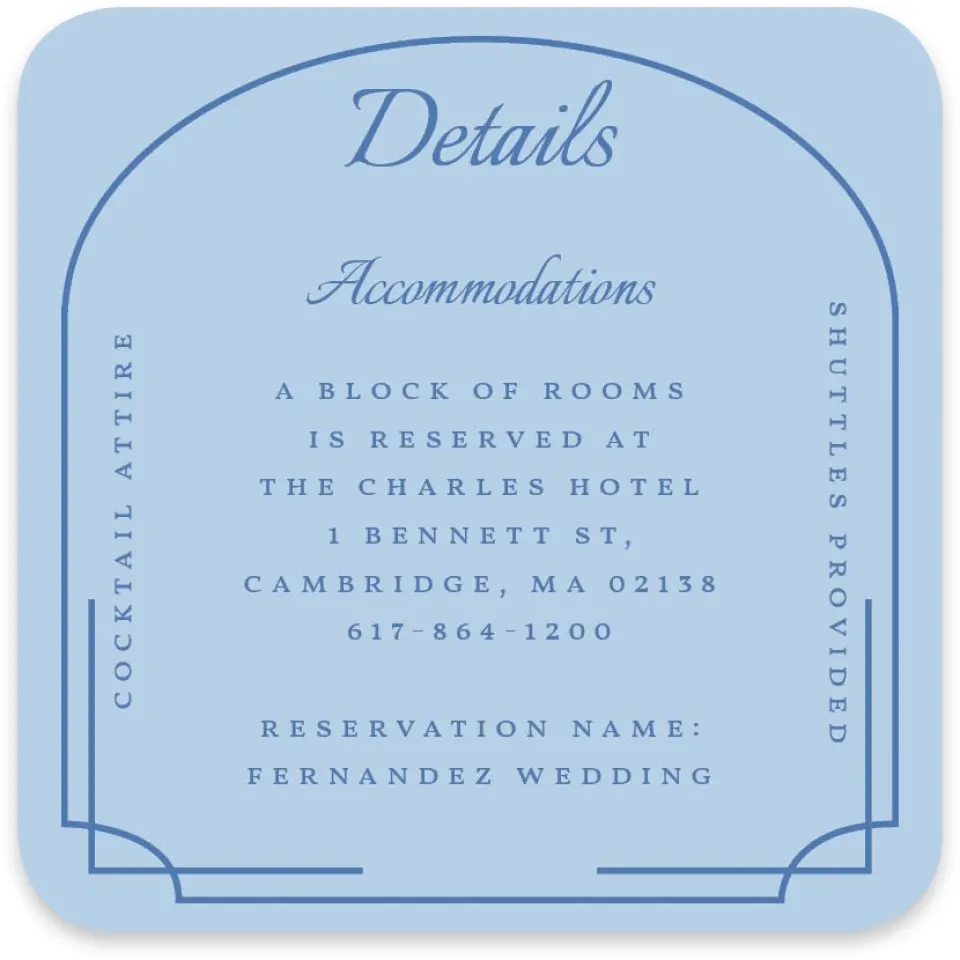 This is a 4" x 4" Wedding Invitation Enclosure Card called Cambridge printed in full color on Luxe Satin paper