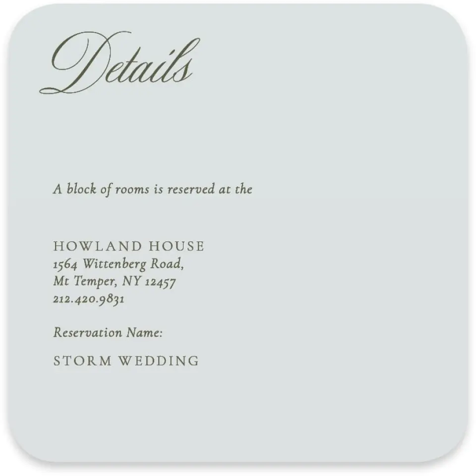 This is a 4" x 4" Wedding Invitation Enclosure Card called Foxfire printed in full color on Luxe Satin paper