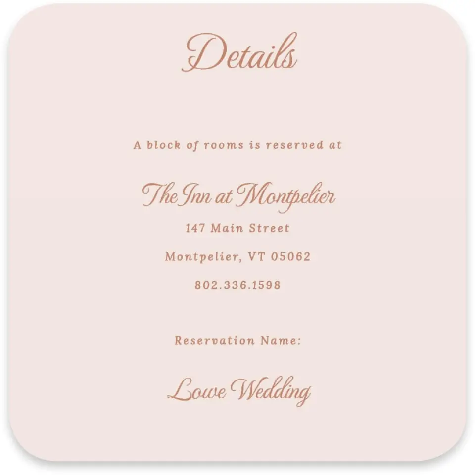 This is a 4" x 4" Wedding Invitation Enclosure Card called Bridgetown printed in full color on Luxe Satin paper