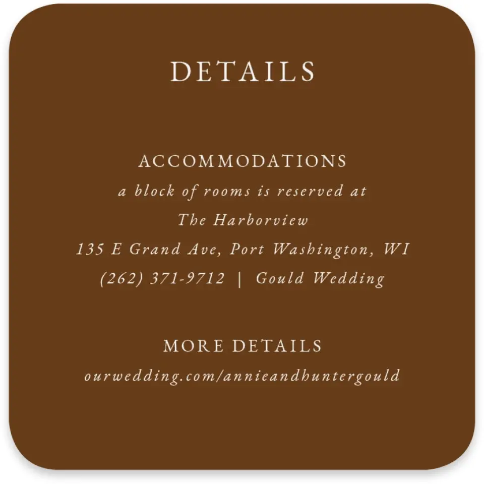 This is a 4" x 4" Wedding Invitation Enclosure Card called Cedarhill Crossing printed in full color on Luxe Satin paper