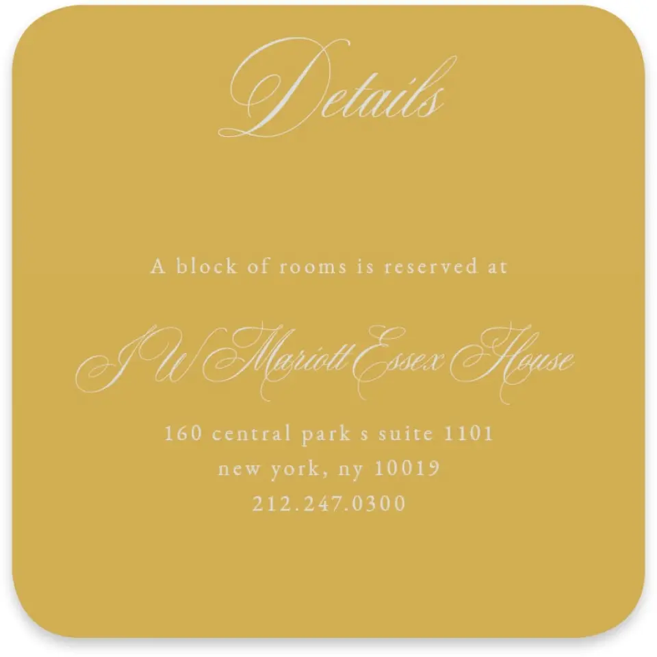 This is a 4" x 4" Wedding Invitation Enclosure Card called Forever Favorite printed in full color on Luxe Satin paper
