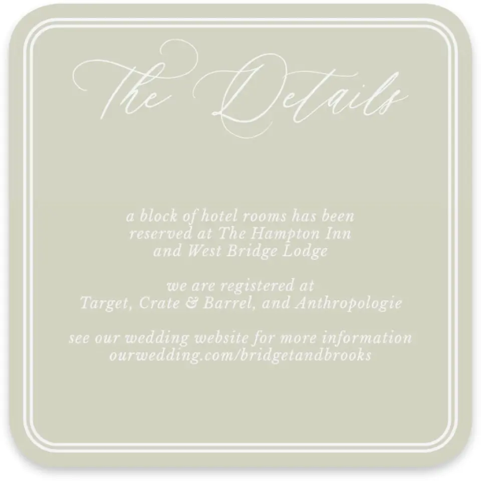 This is a 4" x 4" Wedding Invitation Enclosure Card called Timeless Tulips printed in full color with Silver foil on Luxe Satin paper