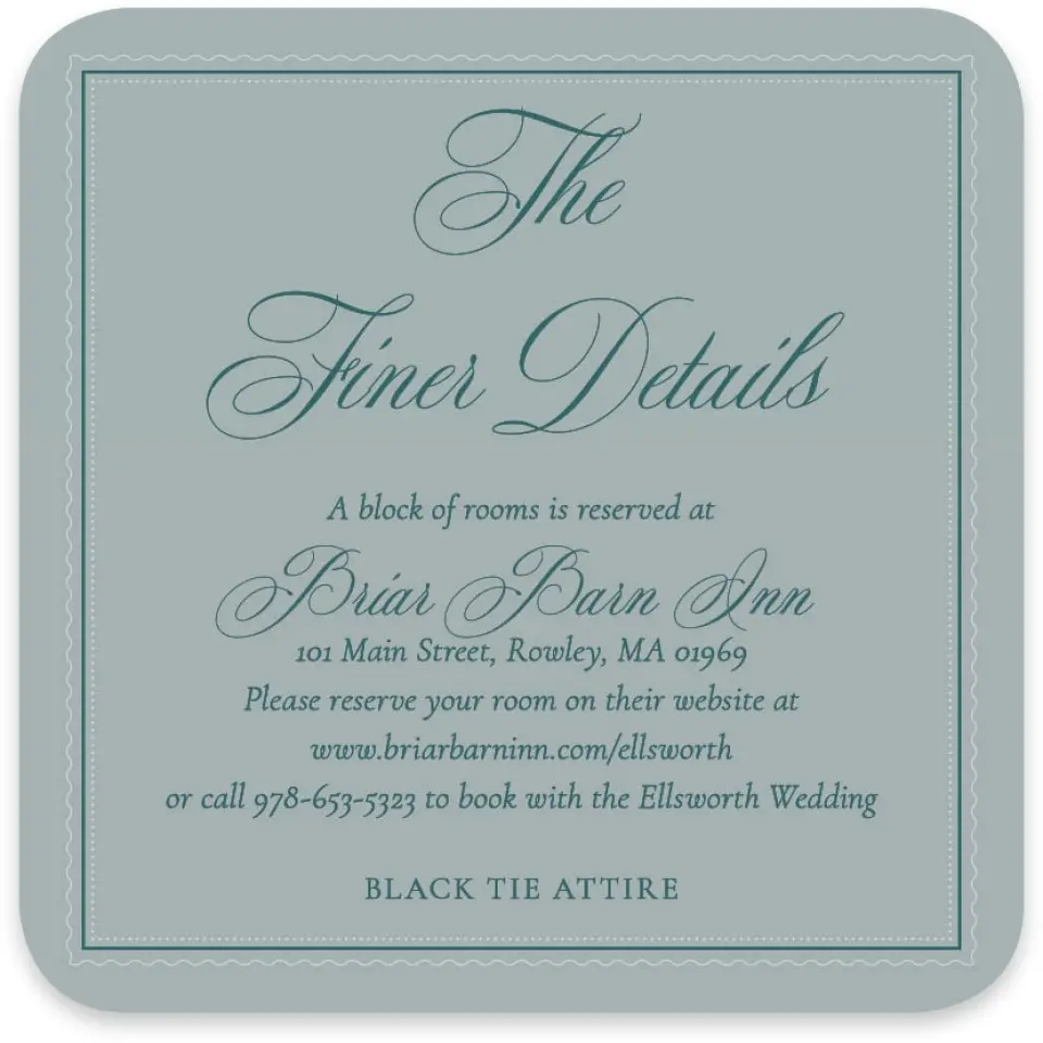 This is a 4" x 4" Wedding Invitation Enclosure Card called Delicate Vintage printed in full color on Luxe Satin paper