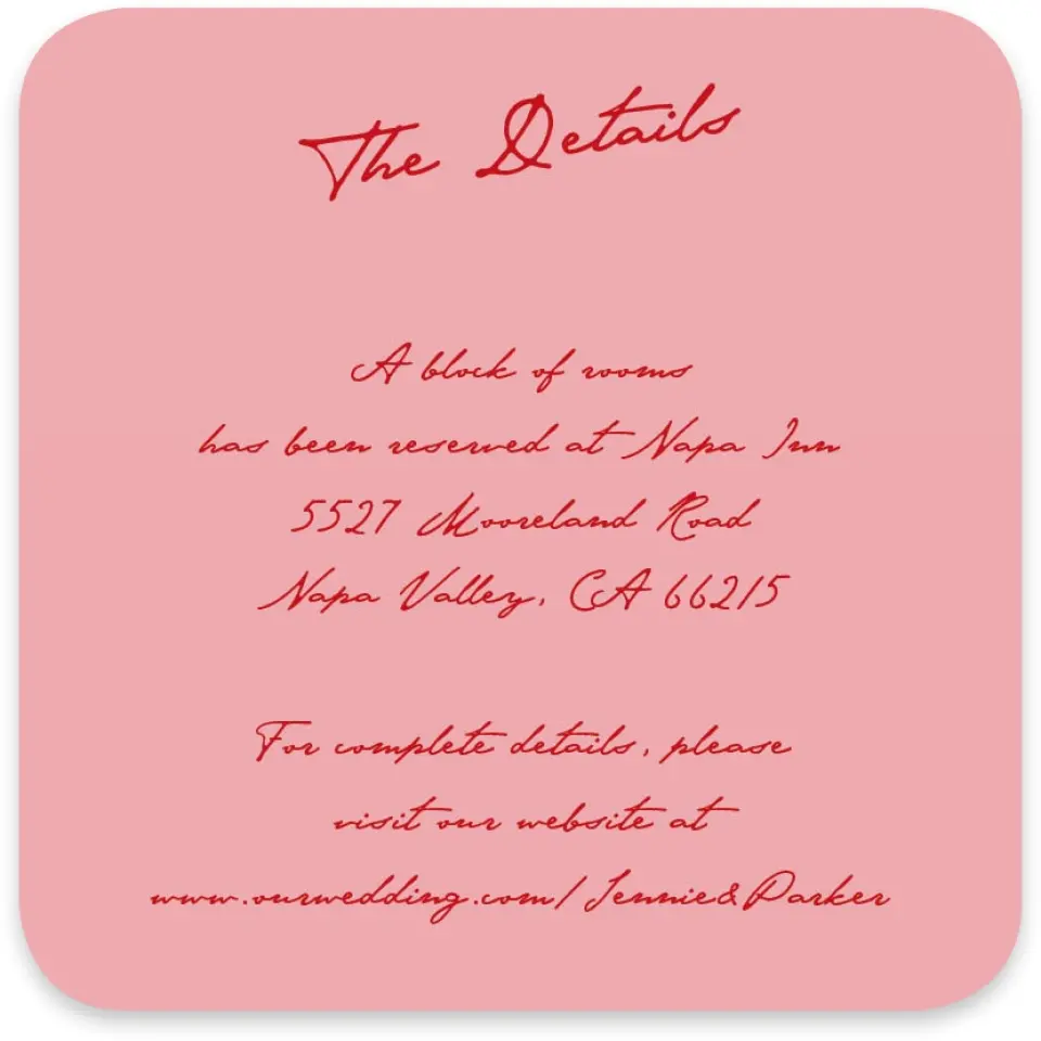 This is a 4" x 4" Wedding Invitation Enclosure Card called With All Our Love printed in full color on Luxe Satin paper