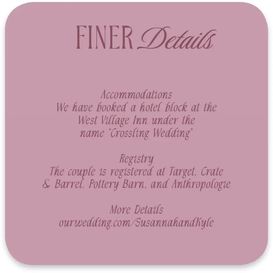 This is a 4" x 4" Wedding Invitation Enclosure Card called Ornate Garden printed in full color on Luxe Satin paper