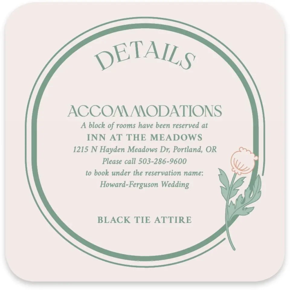 This is a 4" x 4" Wedding Invitation Enclosure Card called Vintage Dream printed in full color with Silver foil on Luxe Satin paper