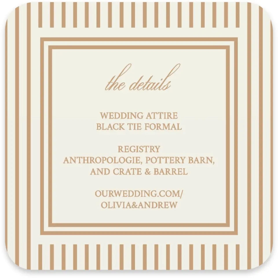 This is a 4" x 4" Wedding Invitation Enclosure Card called Beaded Veil printed in full color with Gold foil on Luxe Satin paper