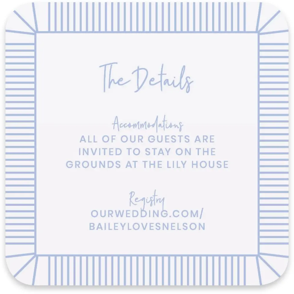 This is a 4" x 4" Wedding Invitation Enclosure Card called Framed in Flowers printed in full color with Silver foil on Luxe Satin paper