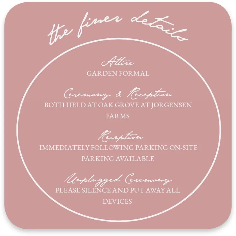 This is a 4" x 4" Wedding Invitation Enclosure Card called Verdant Romance printed in full color with Silver foil on Luxe Satin paper
