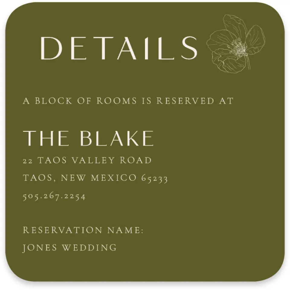 This is a 4" x 4" Wedding Invitation Enclosure Card called Delicate Love printed in full color with Gold foil on Luxe Satin paper