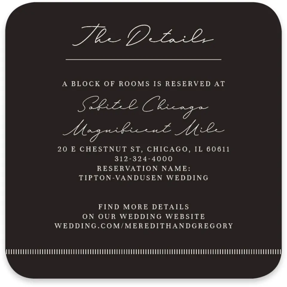 This is a 4" x 4" Wedding Invitation Enclosure Card called Opulent Endearment printed in full color with Silver foil on Luxe Satin paper