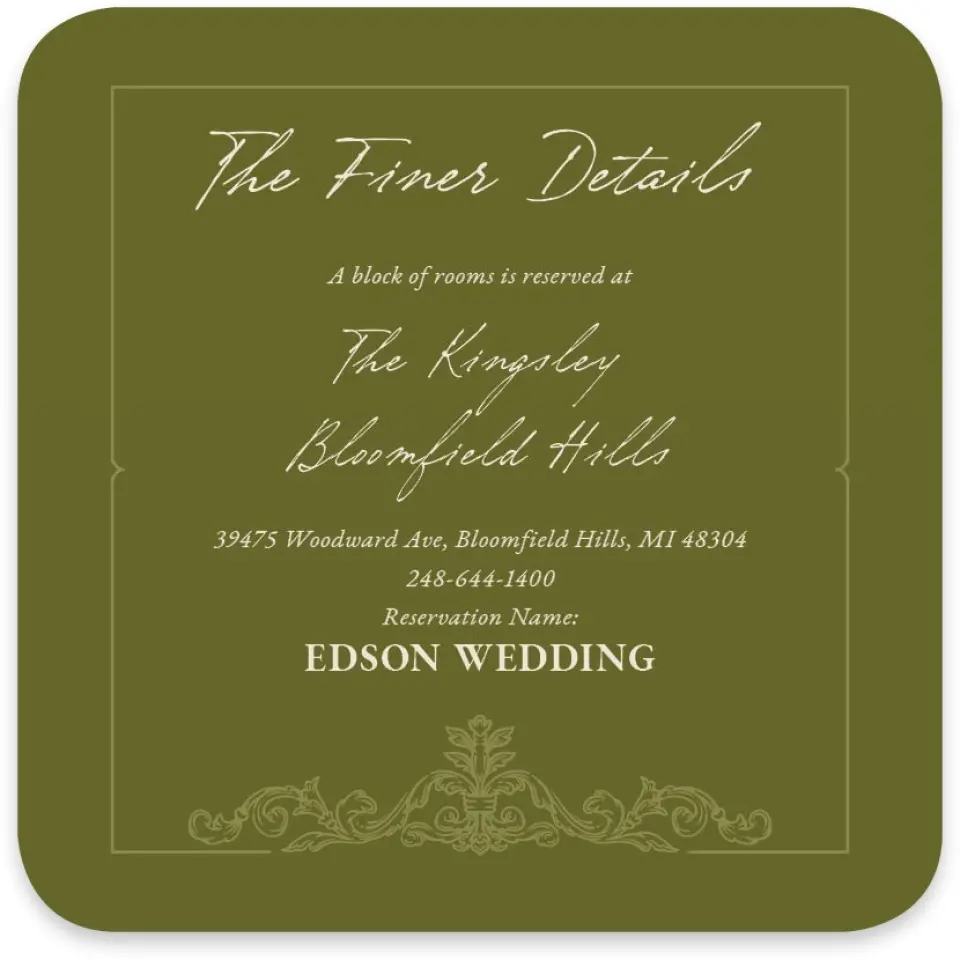 This is a 4" x 4" Wedding Invitation Enclosure Card called Victorian Aura printed in full color with Gold foil on Luxe Satin paper