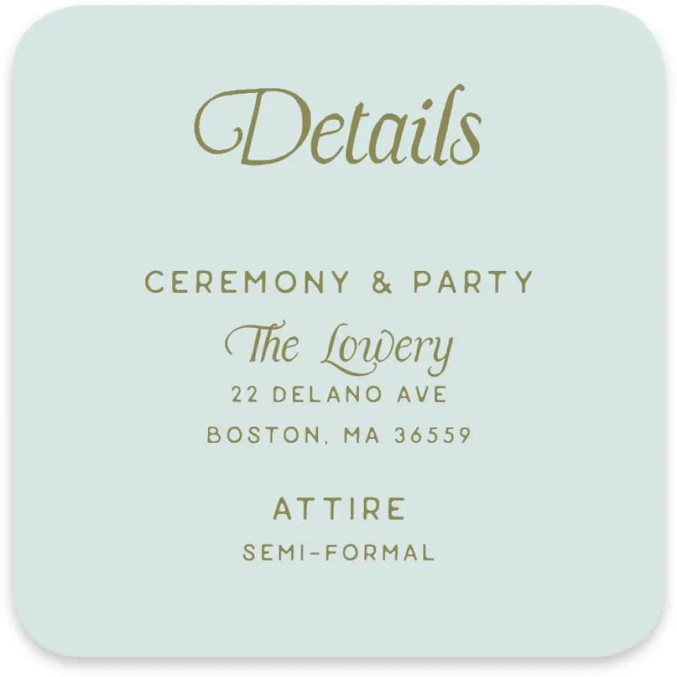 This is a 4" x 4" Wedding Invitation Enclosure Card called The Rosemary printed in full color on Luxe Satin paper