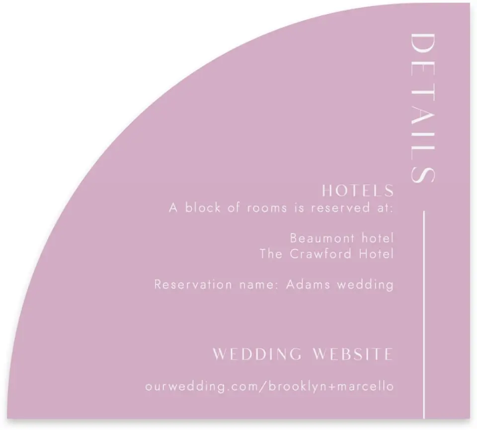 This is a 5" x 4½" Wedding Invitation Enclosure Card called The Brooklyn printed in full color on Luxe Satin paper