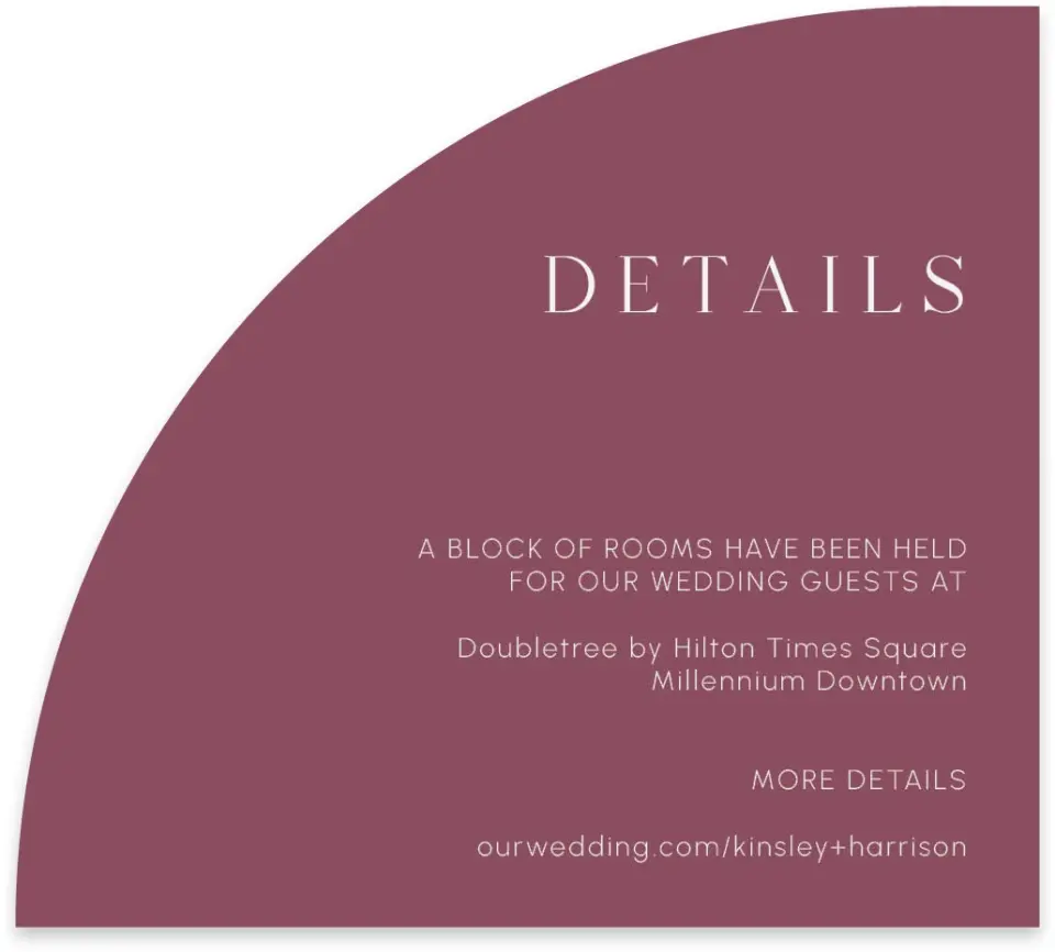 This is a 5" x 4½" Wedding Invitation Enclosure Card called The Kinsley printed in full color on Luxe Satin paper